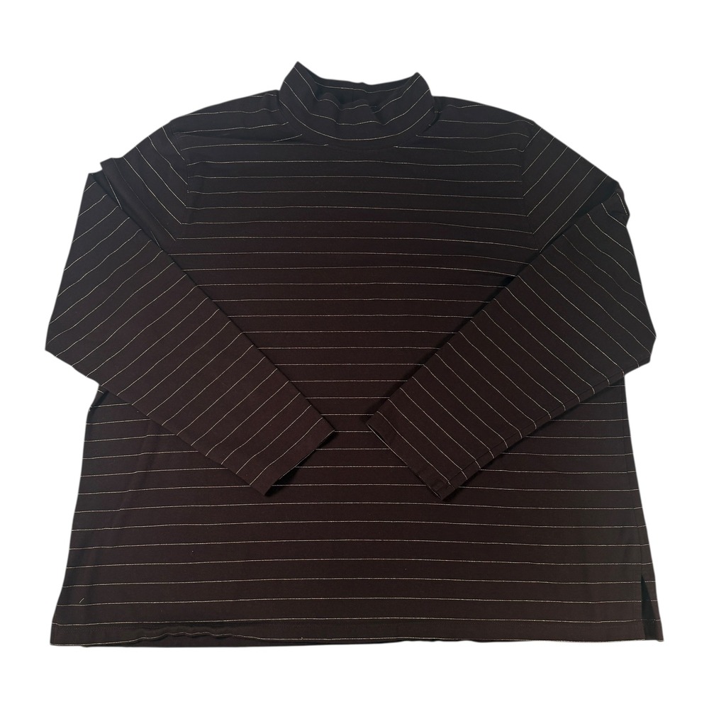 VTG Talbots Top Women's 3X Brown Gold Stripes Long Sleeve Tee Turtleneck Vintage